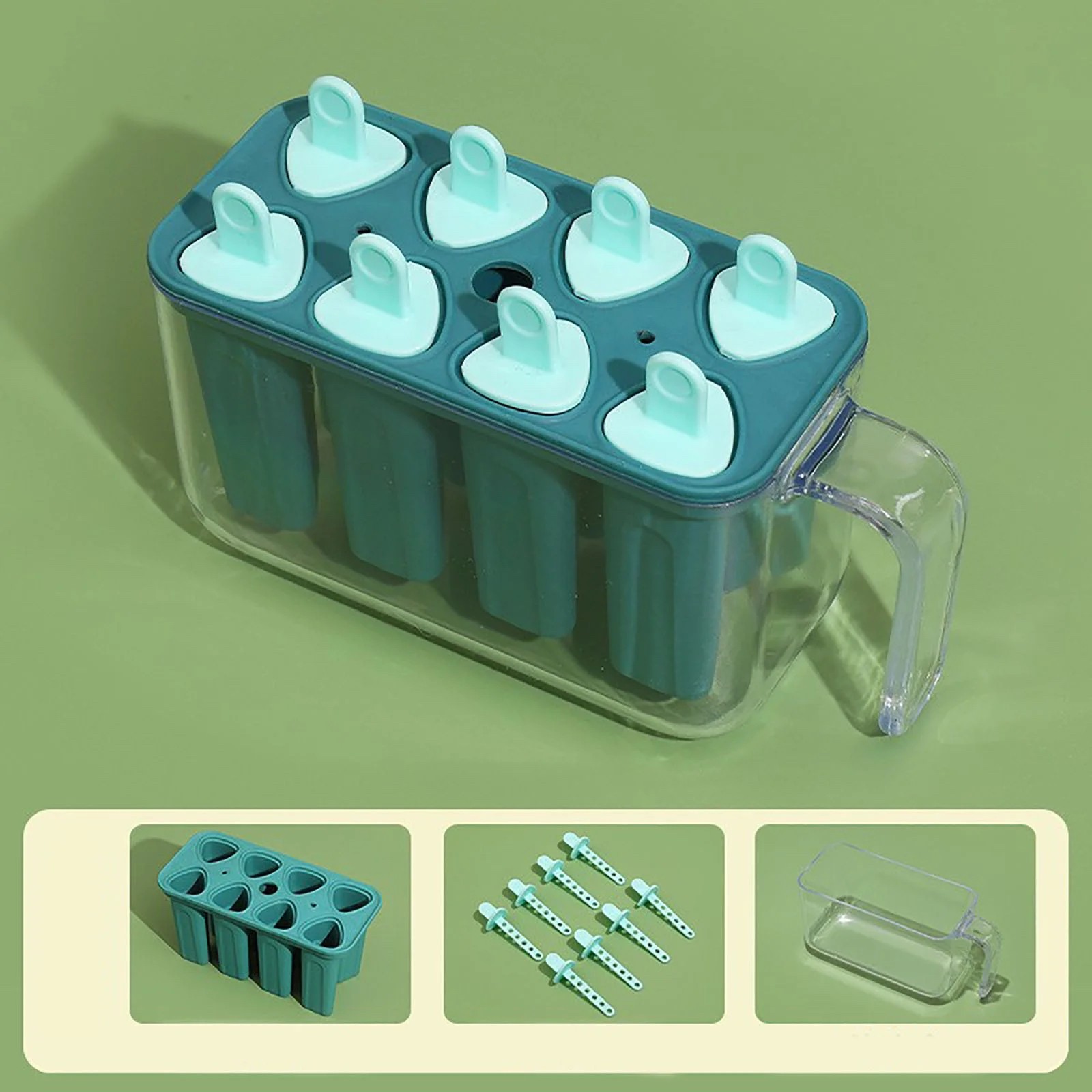 Forme de inghetata, 8 Forme din Silicon, Forma pentru Inghetata din si Sucuri Ghetate, 13 x 10 x 6.5 cm, Albastru [2]