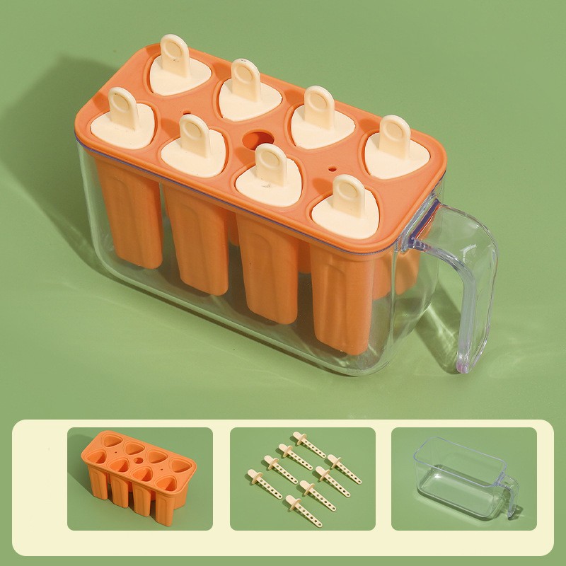 Forme de inghetata, 8 Forme din Silicon, Forma pentru Inghetata din si Sucuri Ghetate, 13 x 10 x 6.5 cm, Portocaliu [2]