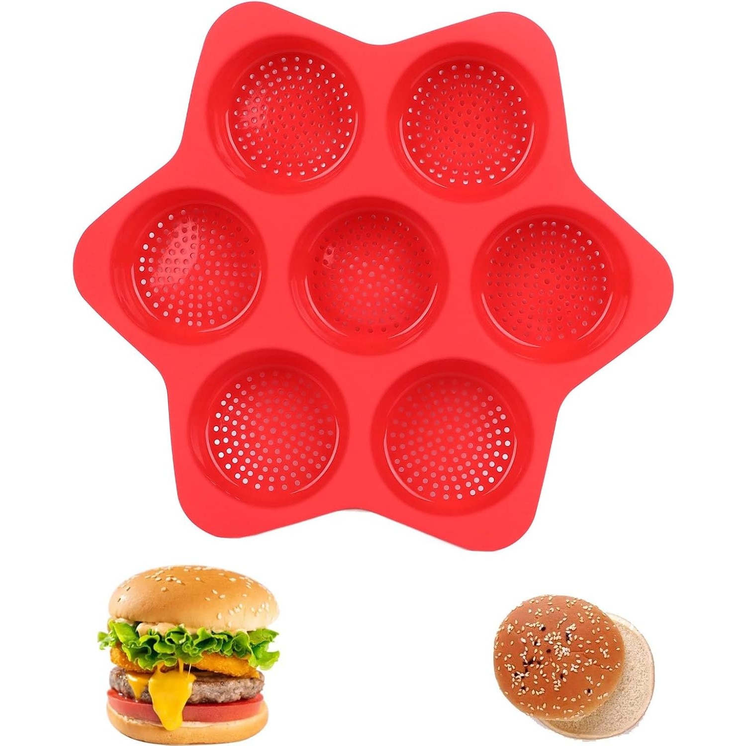 Forme de Silicon pentru Copt, 7 Forme Rotiunde, pentru Burgeri si Prajituri, 38.5 x 4 cm, Rosu [3]