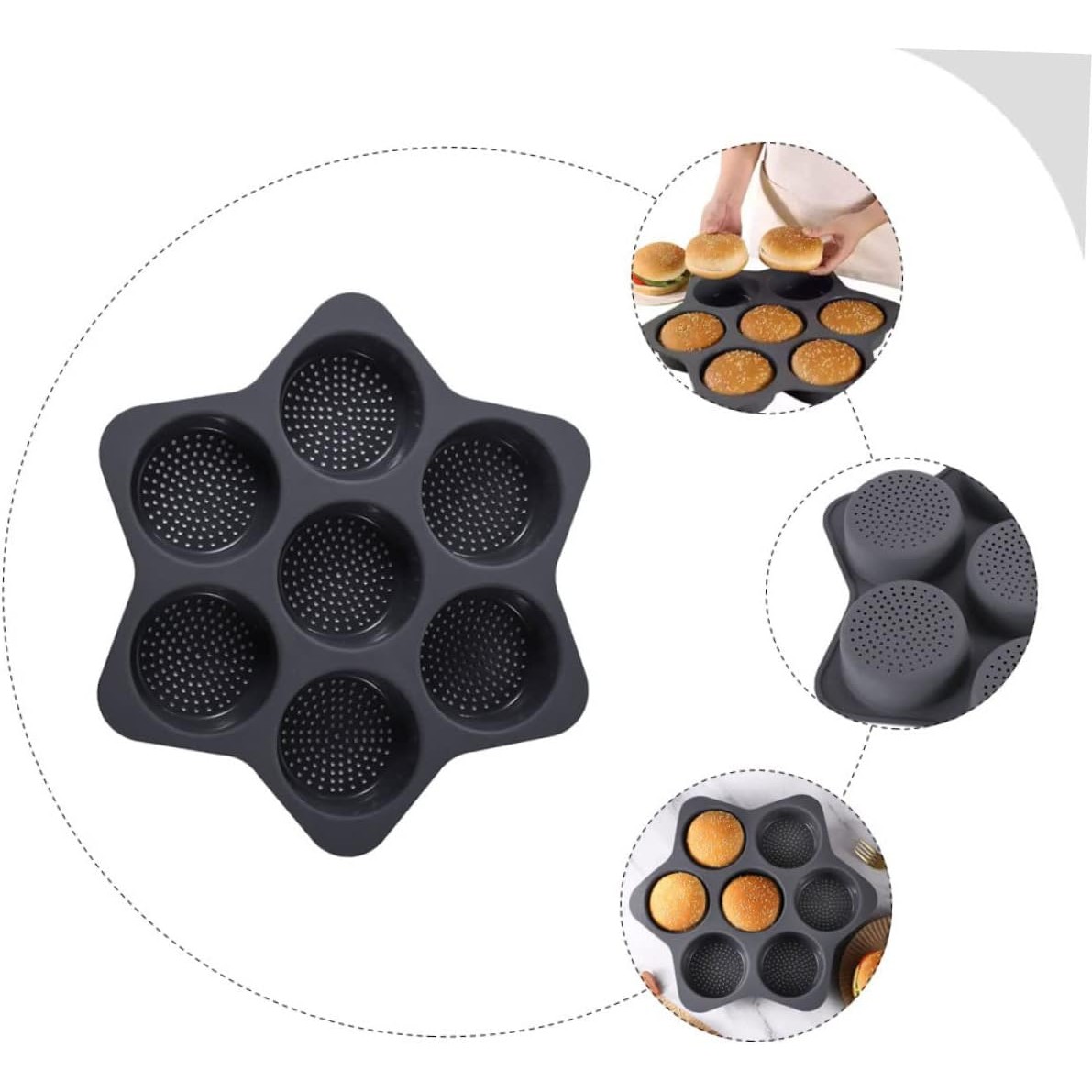 Forme de Silicon pentru Copt, 7 Forme Rotiunde, pentru Burgeri si Prajituri, 38.5 x 4 cm, Negru [5]