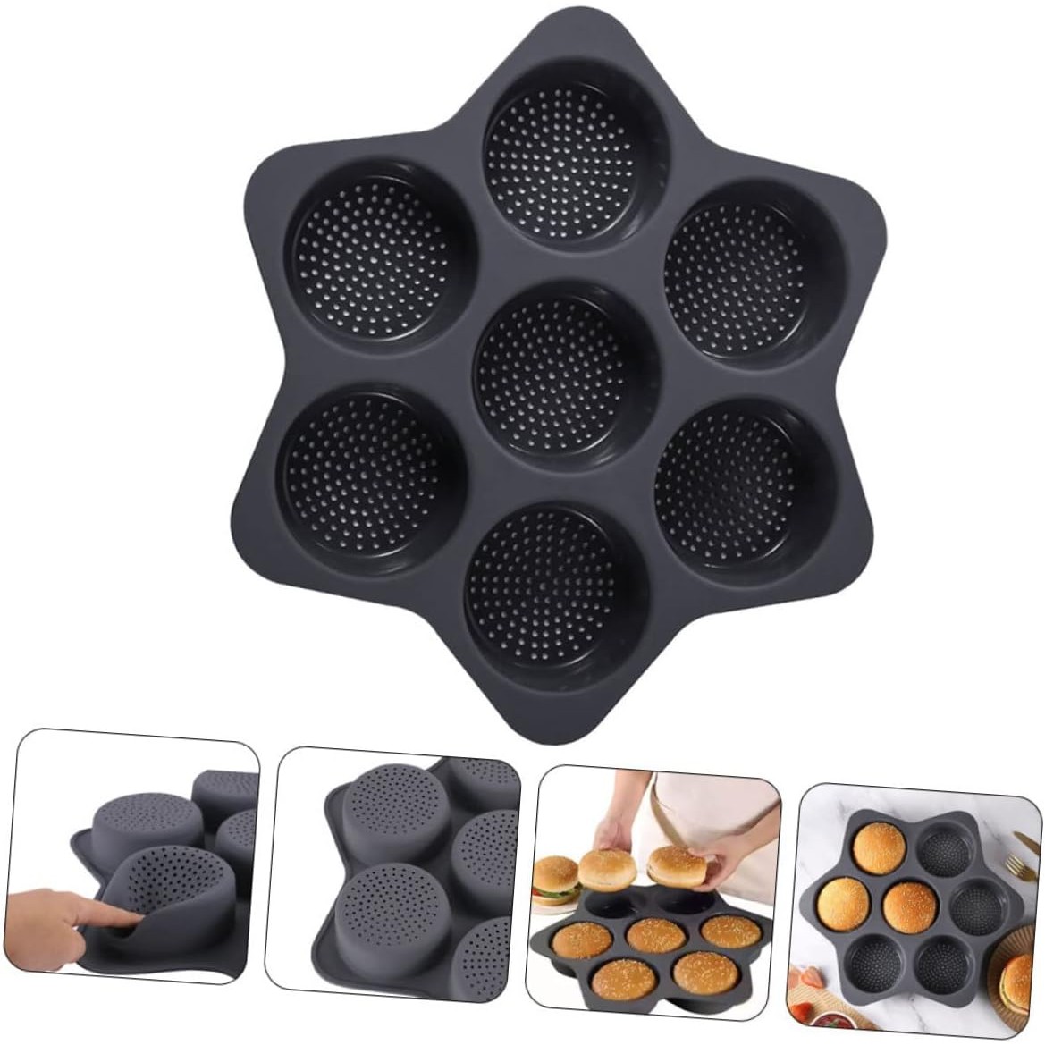 Forme de Silicon pentru Copt, 7 Forme Rotiunde, pentru Burgeri si Prajituri, 38.5 x 4 cm, Negru [3]