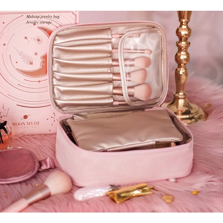 Geanta de Calatorie, pentru Cosmetice si Articole de Toaleta, Material Impermeabil, 2 in 1, Portfard Interior Detasabil, 23 x 16 x 8 cm, Roz [3]