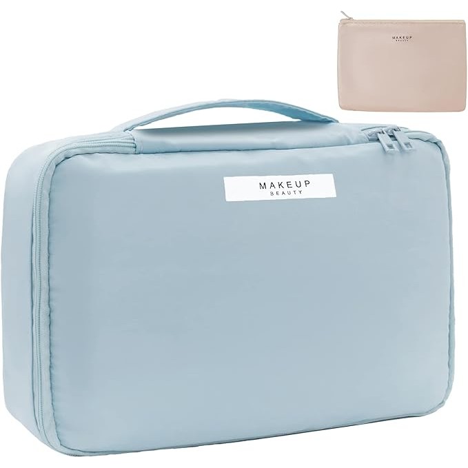 Geanta de Calatorie, pentru Cosmetice si Articole de Toaleta, Material Impermeabil, 2 in 1, Portfard Interior Detasabil, 23 x 16 x 8 cm, Albastru [4]