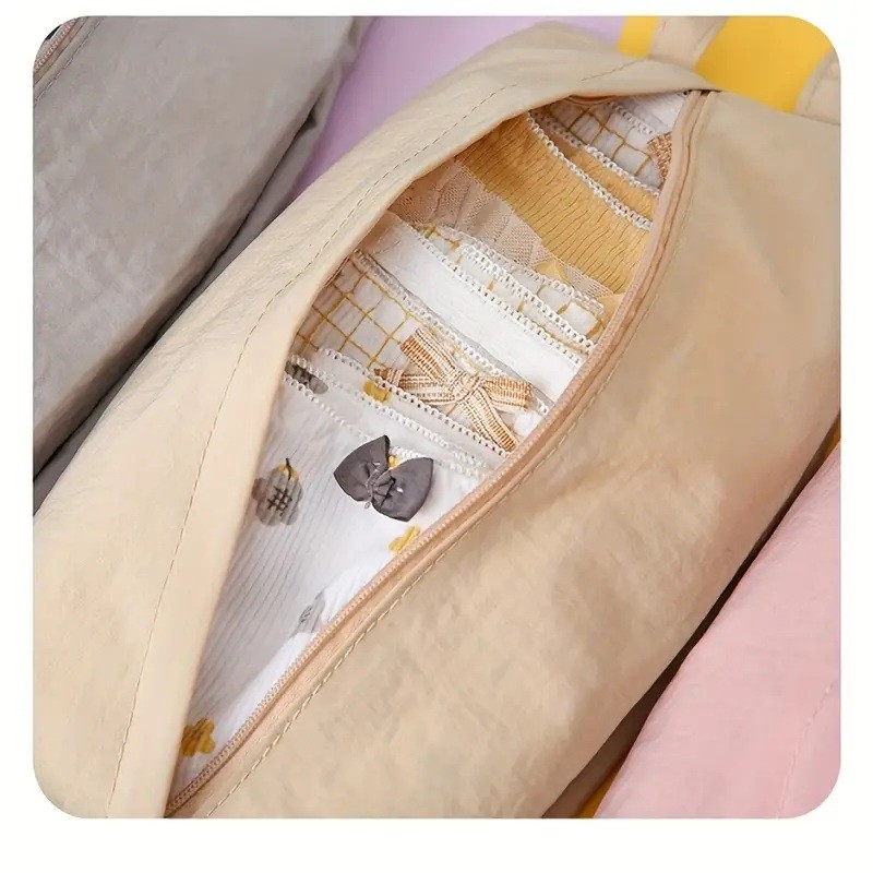 Geanta de Depozitare, Pentru Haine Mici, Lenjerie, Sosete, Cosmetice, Impermeabila, cu Maner, 10x20x3 cm, Crem [1]