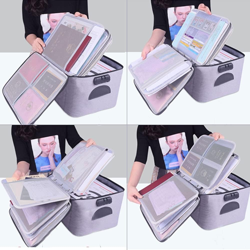 Geanta pentru Depozitare Acte si Documente, Facturi, Carduri, cu Cod de Securitate, 5 Compartimente, Impermeabila, 37 x 20 x 27 cm, Gri [9]