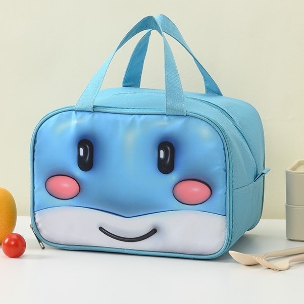 Geant? Frigorific?, cu Desene Animat 3D, Portabil? pentru Copii, de Prânz, din Pânz? Oxford, 27.5x18x20 cm, Model Balena, Albastru [5]