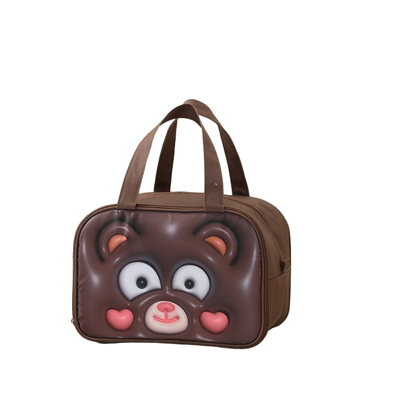 Genti Termoizolante Mancare - Geant? Frigorific?, cu Desene Animat 3D, Portabil? pentru Copii, de Prânz, din Pânz? Oxford, 27.5x18x20 cm, Model Ursulet, Maro