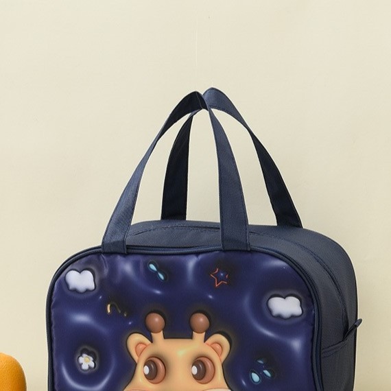 Geant? Frigorific?, cu Desene Animat 3D, Portabil? pentru Copii, de Prânz, din Pânz? Oxford, 27.5x18x20 cm, Model Cerb, Albastru [6]