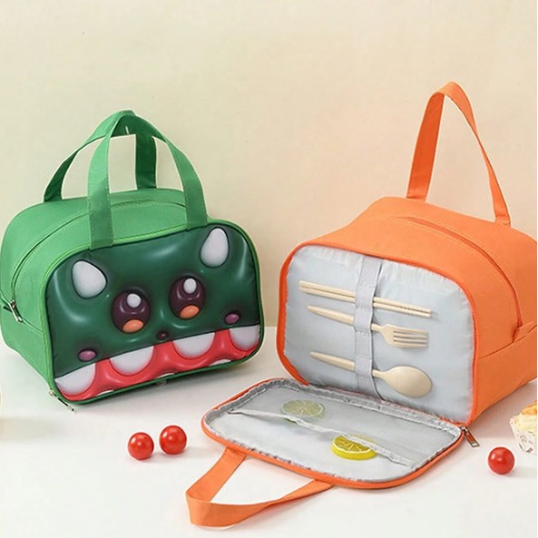 Geant? Frigorific?, cu Desene Animat 3D, Portabil? pentru Copii, de Prânz, din Pânz? Oxford, 27.5x18x20 cm, Model Tigru, Portocaliu [3]