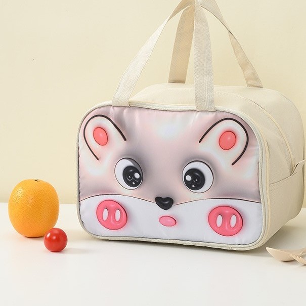 Geant? Frigorific?, cu Desene Animat 3D, Portabil? pentru Copii, de Prânz, din Pânz? Oxford, 27.5x18x20 cm, Model Soricel, Bej [6]