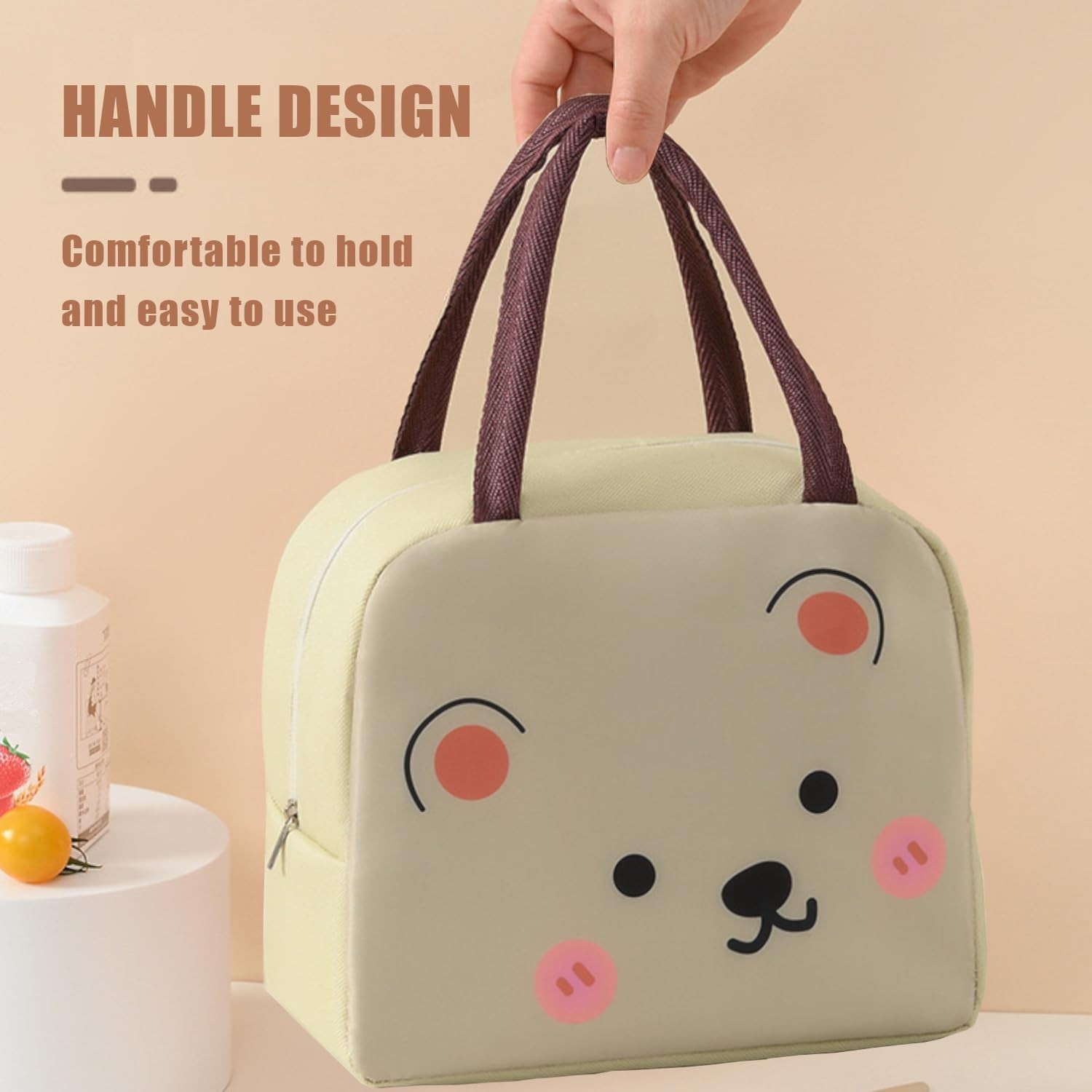 Geant? Frigorific?, cu Desene Animat, Portabil? pentru Copii, de Prânz, din Pânz? Oxford, 22x14x19 cm, Model Ursulet, Bej [4]