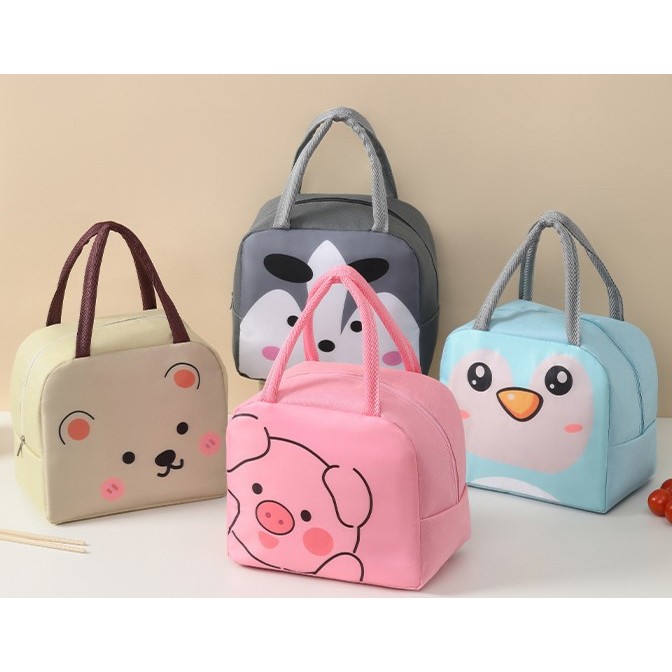 Geant? Frigorific?, cu Desene Animat, Portabil? pentru Copii, de Prânz, din Pânz? Oxford, 22x14x19 cm, Model Vulpe, Gri [2]