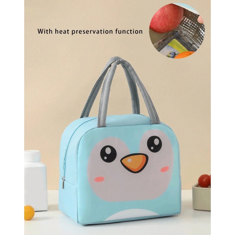 Geant? Frigorific?, cu Desene Animat, Portabil? pentru Copii, de Prânz, din Pânz? Oxford, 22x14x19 cm, Model Pinguin, Albastru [3]