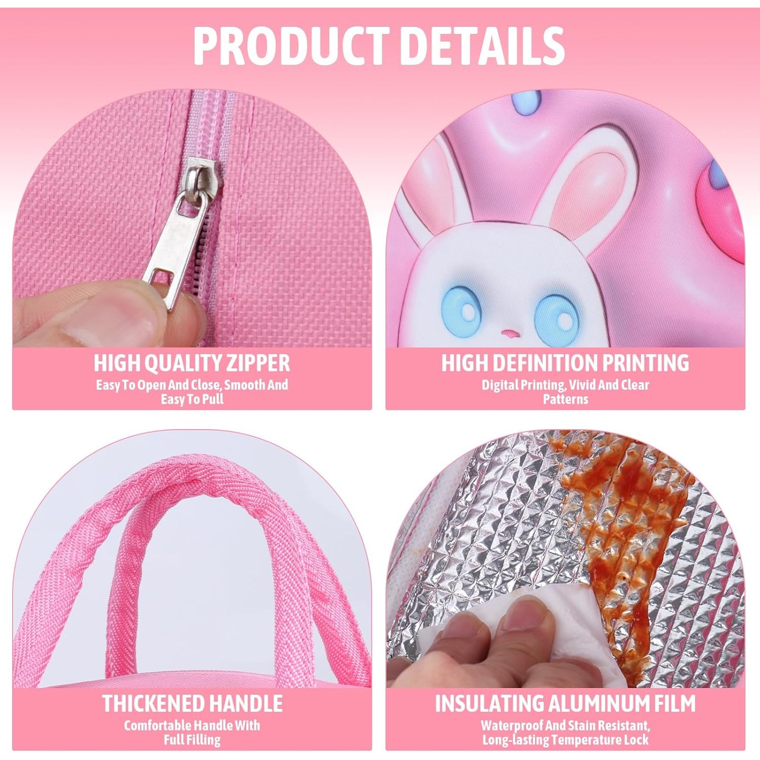 Geant? Frigorific?, cu Desene Animate 3D, Portabil? pentru Copii, de Prânz, din Pânz? Oxford, 23x13x19 cm, Model Iepuras, Roz [6]