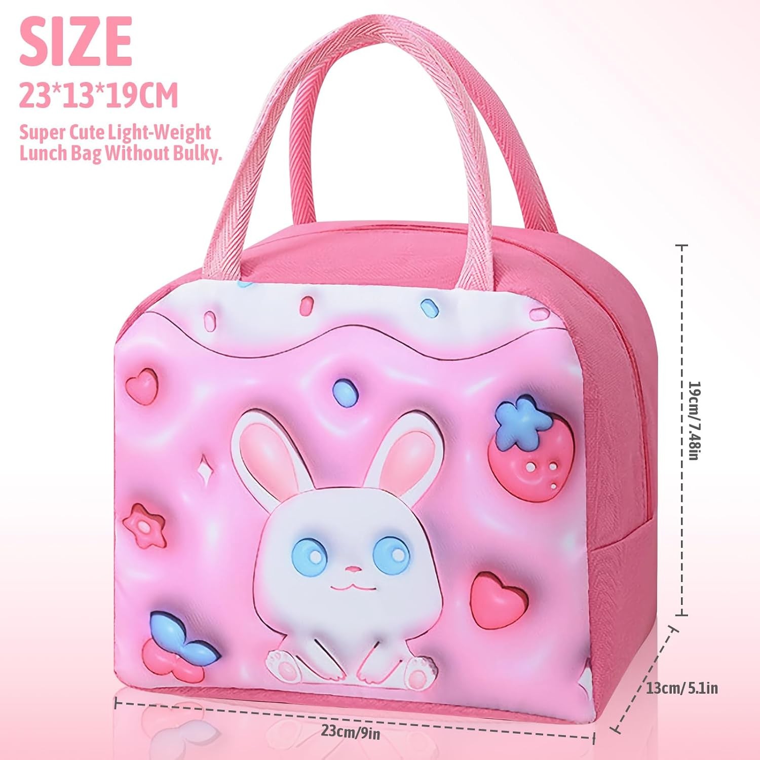 Geant? Frigorific?, cu Desene Animate 3D, Portabil? pentru Copii, de Prânz, din Pânz? Oxford, 23x13x19 cm, Model Iepuras, Roz [5]