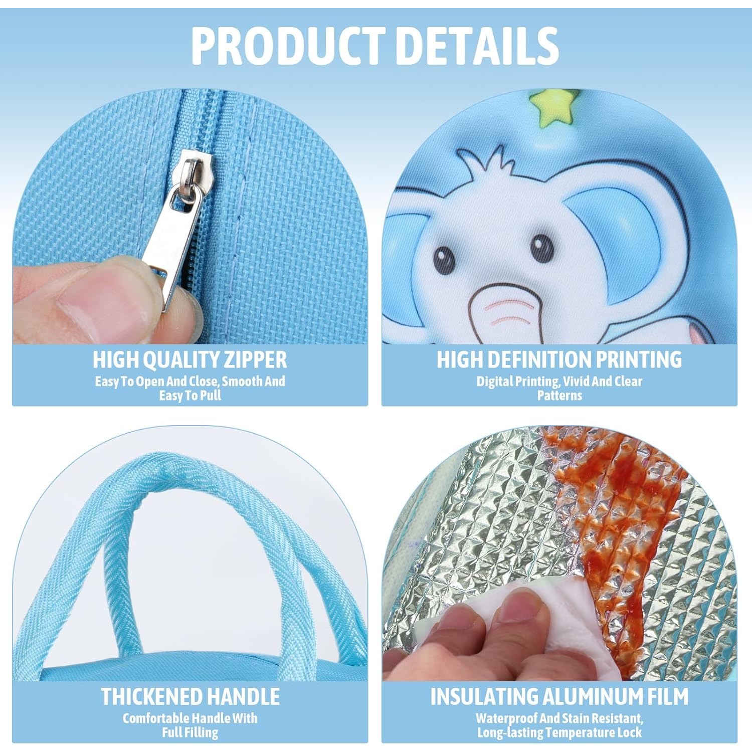 Geant? Frigorific?, cu Desene Animate 3D, Portabil? pentru Copii, de Prânz, din Pânz? Oxford, 23x13x19 cm, Model Elefantel, Albastru [6]