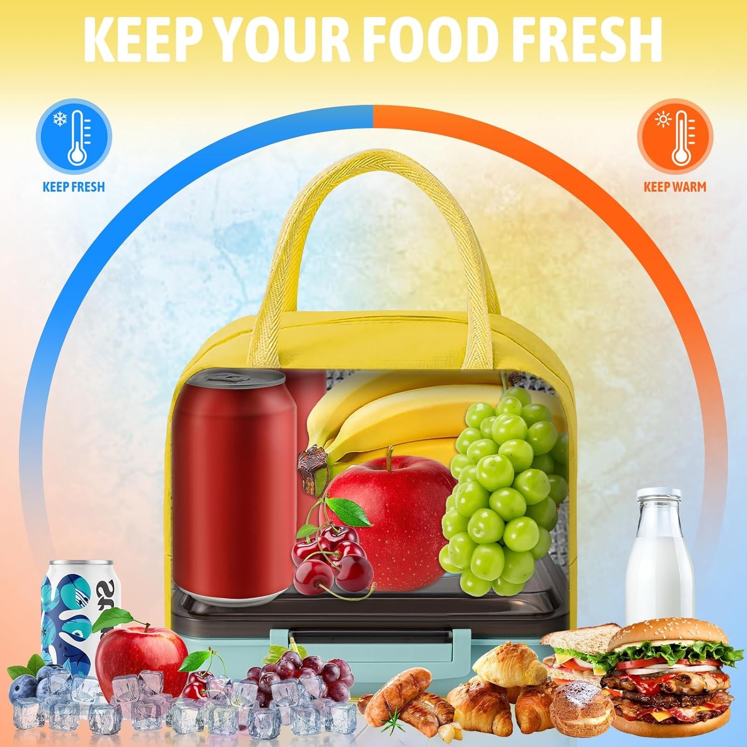 Geant? Frigorific?, cu Desene Animate 3D, Portabil? pentru Copii, de Prânz, din Pânz? Oxford, 23x13x19 cm, Model Ursulet, Galben [7]