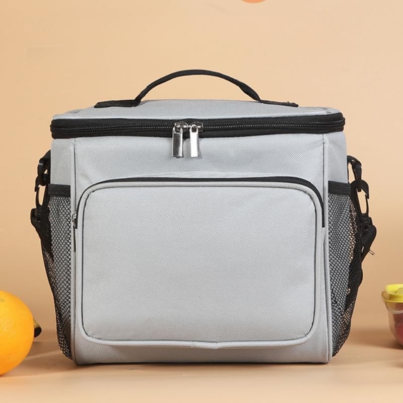 Geanta pentru Pranz, Multifunctionala, Compartimentata, 2 Tipuri de Manere, Impermeabila, 26x24x17 cm, Gri [4]