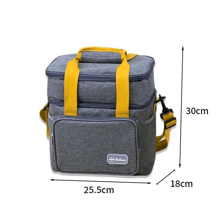 Geanta Termica, 2 Compartimente Separate, Multifunctionala, Impermeabila, Manere si Curea de Umar, 25.5x18x30 cm, Gri [1]