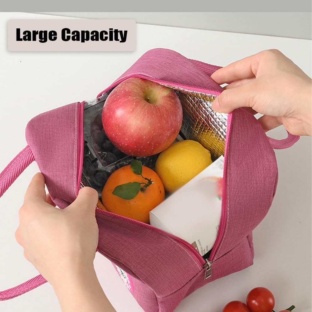 Geanta Termica pentru Pranz, Multifunctionala, Compartimentata, Impermeabila, cu Manere, Buzunar Exterior, 22x14x19 cm, Roz [5]