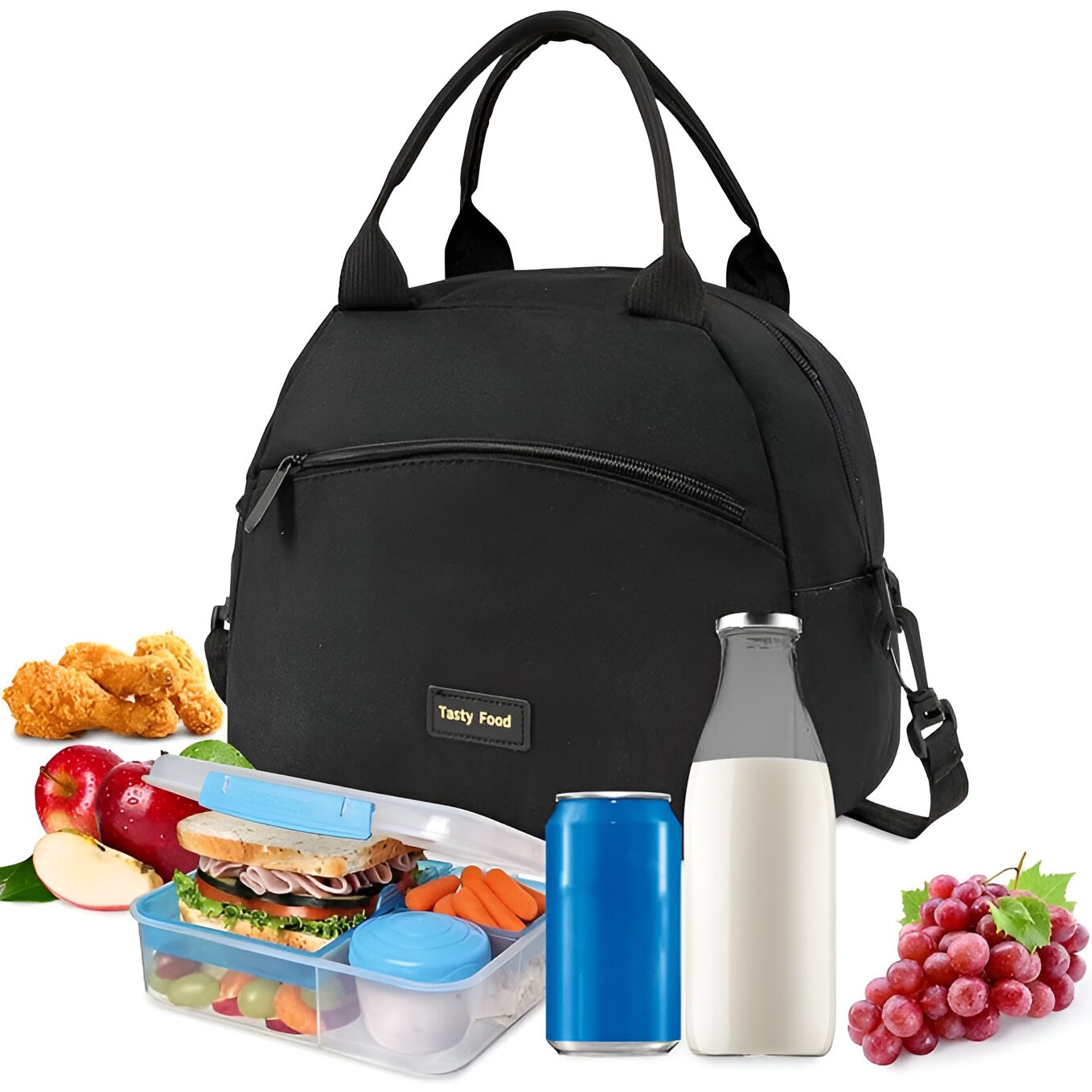 Geanta Termica pentru Pranz Multifunctionala, Compartimentata, Impermeabila, 2 Tipuri de Manere, 26x14.3x21.2 cm, Negru [5]