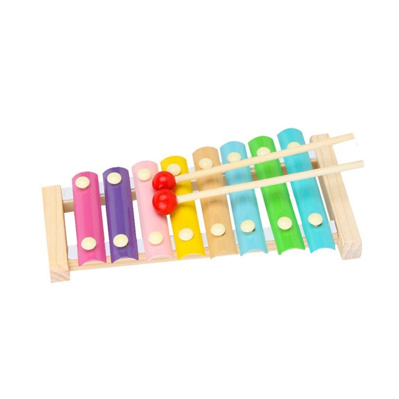 Instrument Muzical Xilofon din Lemn, 8 Note Muzicale, 2 Bete de Percutie, 4-6 Ani, Multicolor Pastel [1]