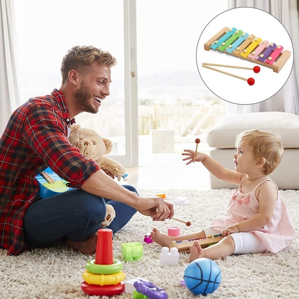 Instrument Muzical Xilofon din Lemn, 8 Note Muzicale, 2 Bete de Percutie, 4-6 Ani, Multicolor Pastel [4]