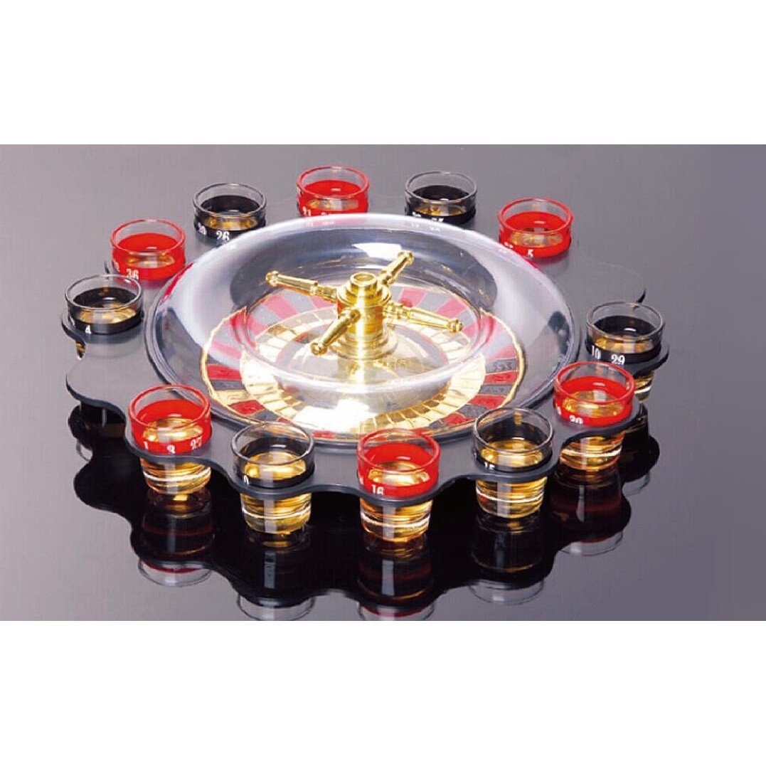 Joc de Baut Ruleta cu 16 Pahare de Shot din Sticla , 30 x 30 x 5.5 cm, model 2, Rosu/Negru [4]