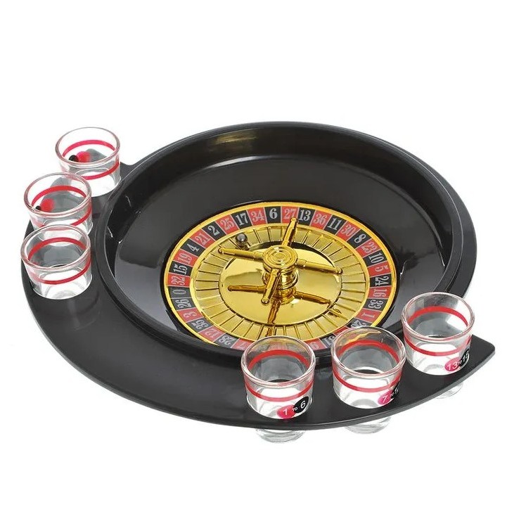 Joc de Baut Ruleta cu 6 Pahare de Shot din Sticla , 30 x 26.5 x 6.5 cm, Rosu/Negru [1]