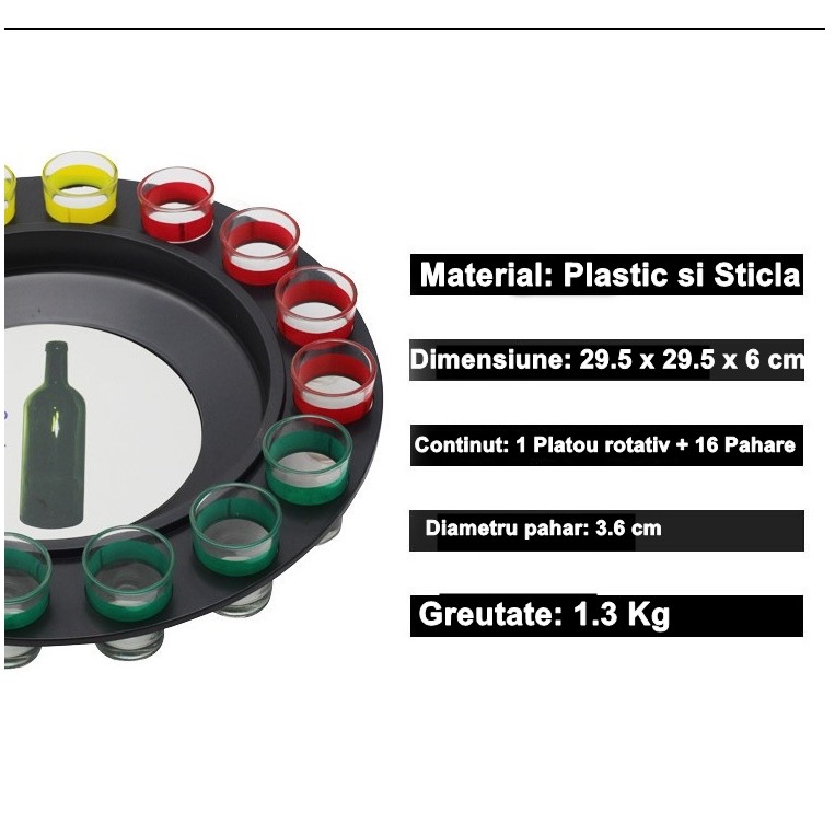 Joc de Societate "Adevar sau Provocare" Ruleta cu 16 pahare de Shot din Sticla, pentru Petreceri, Distractie, Cadouri, Multicolor [1]