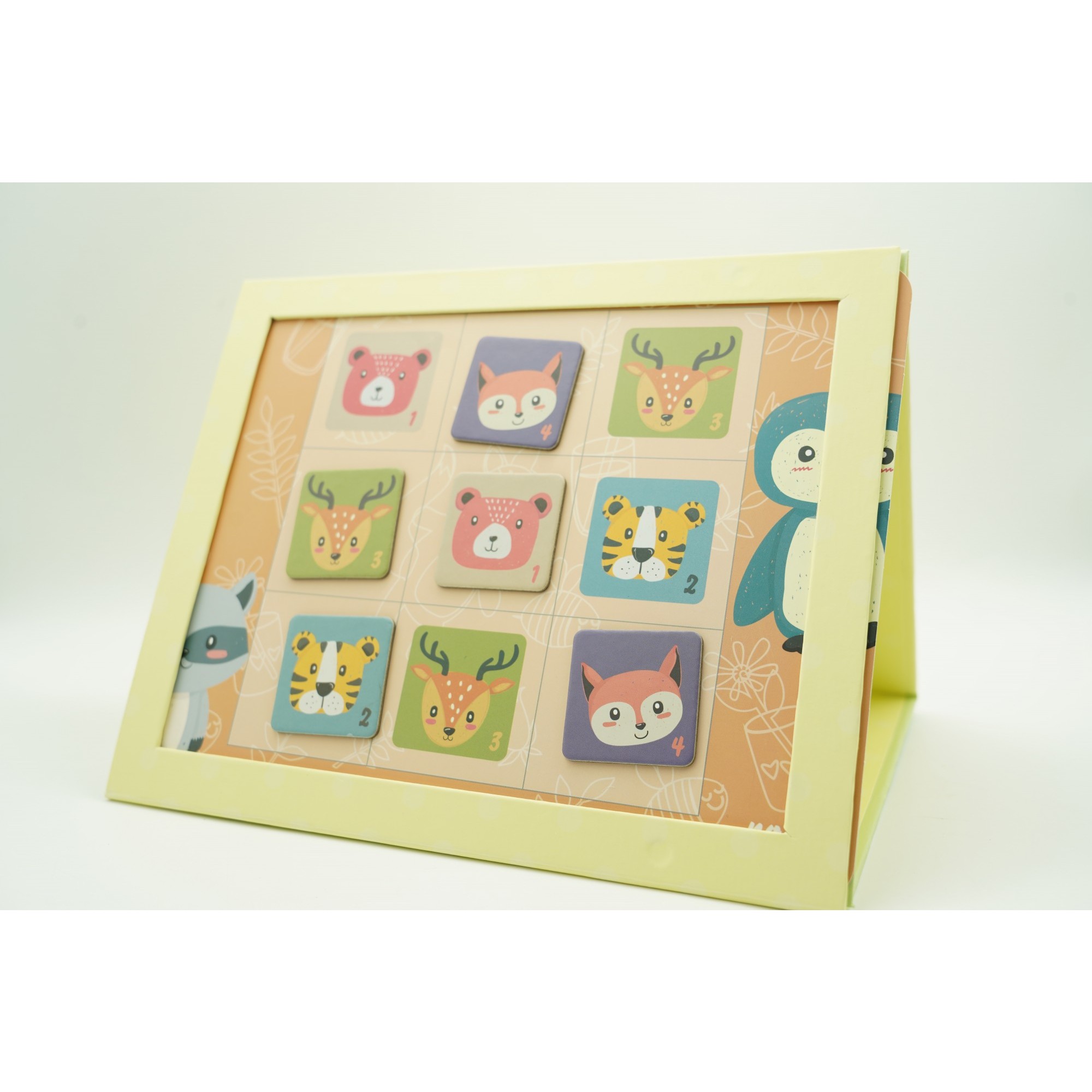 Joc educativ Sudoku cu tablita magnetica, 32 de piese, cartonase cu animale, Verde [8]