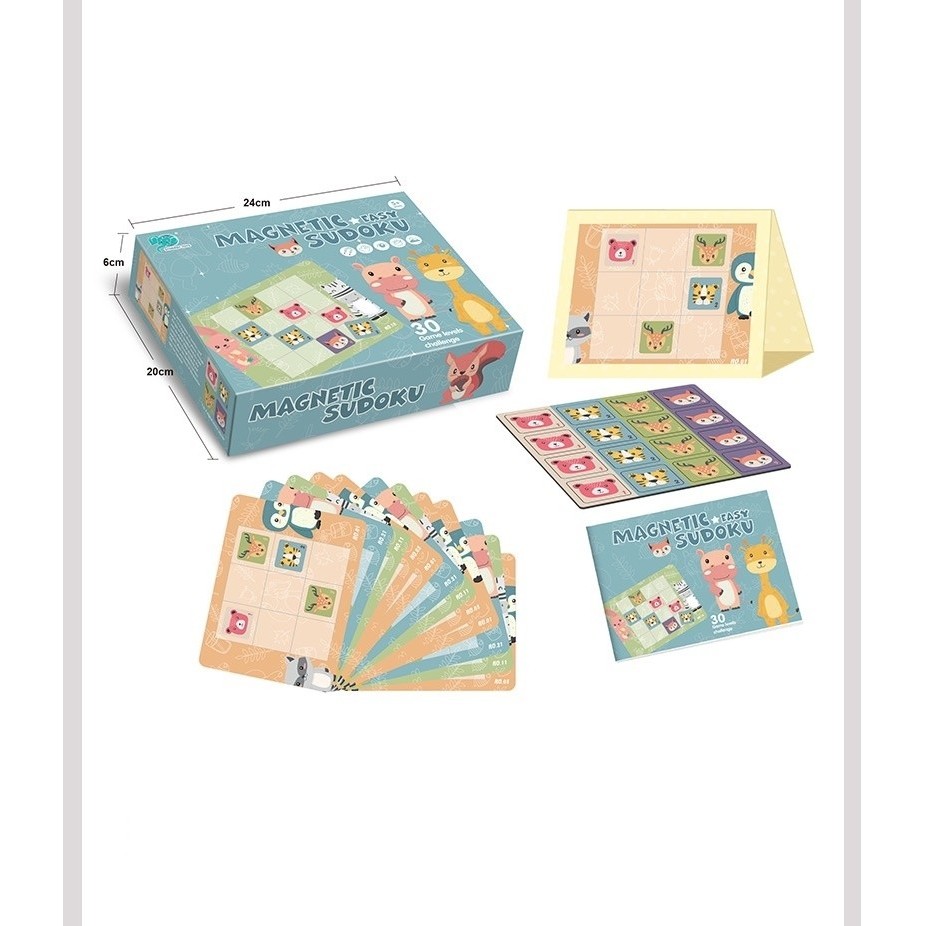 Joc educativ Sudoku cu tablita magnetica, 32 de piese, cartonase cu animale, Verde [4]