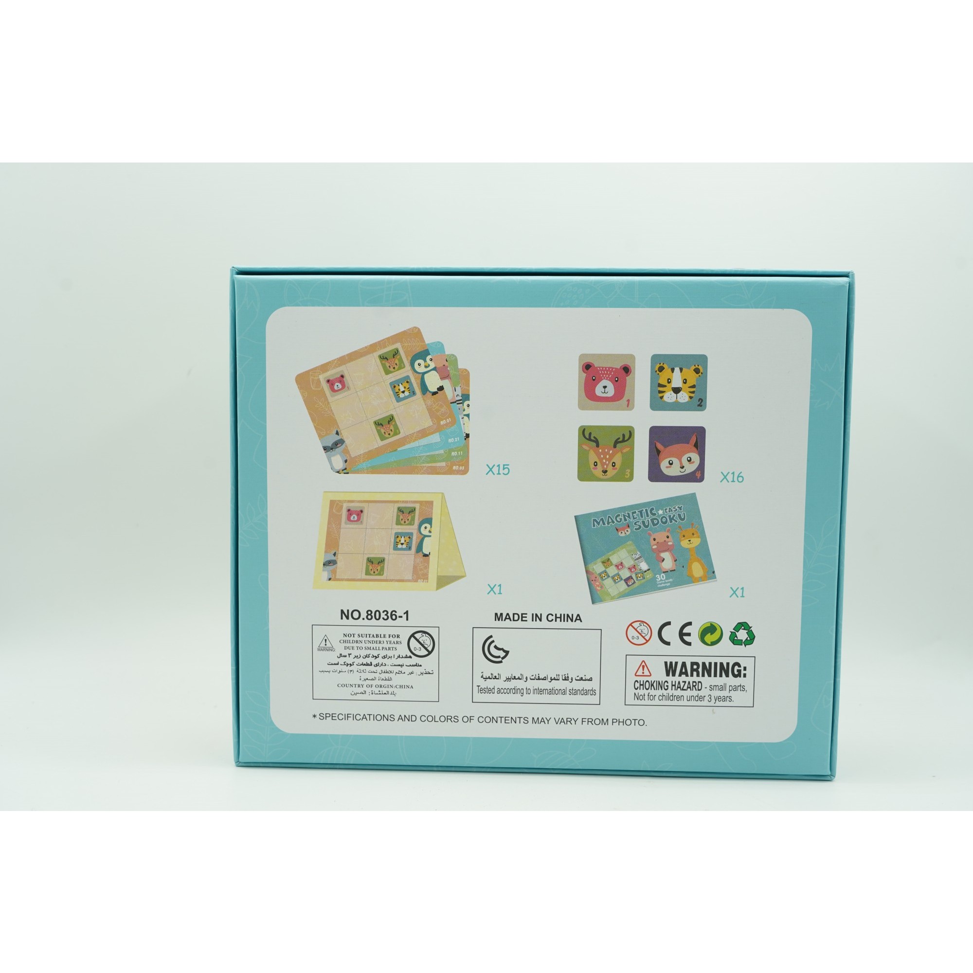 Joc educativ Sudoku cu tablita magnetica, 32 de piese, cartonase cu animale, Verde [6]