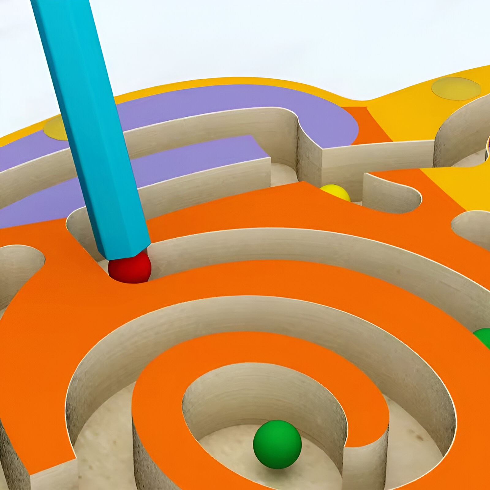 Joc Montessori cu Bile, Creion Magnetic, Tip Labirint, din Lemn, Model Bufnita, 18.5x17.5 cm, Portocaliu-Mov [7]