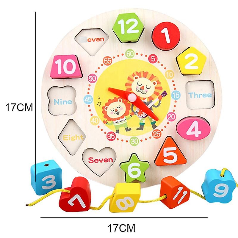 Jucarie Educativa Tip Montessori, Model Ceas Leu, din Lemn, + 36 Luni, 12 Piese, 17 cm, Multicolor [3]