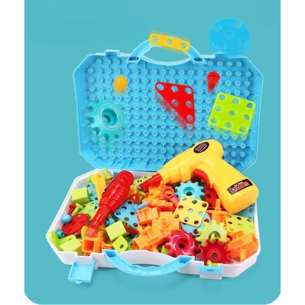 Jucarie Educativa Si Interactiva, Set De Constructie Puzzle Din ABS Cu Bormasina Pentru Dezvoltatea Creativitatii Si A Indemanarii 2D si 3D, Valiza, +3, 31x7x25 cm, 336 Piese [5]