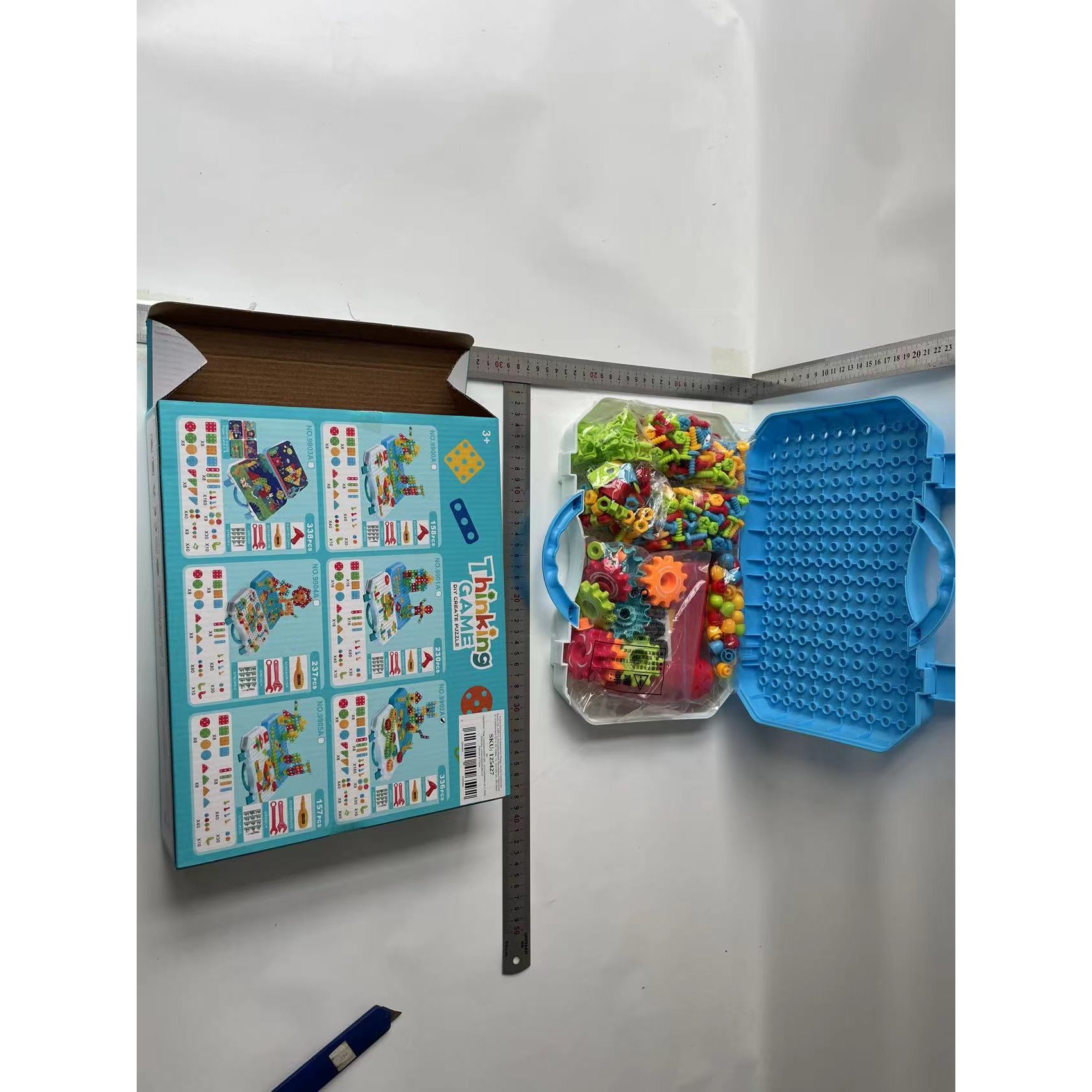 Jucarie Educativa Si Interactiva, Set De Constructie Puzzle Din ABS Cu Bormasina Pentru Dezvoltatea Creativitatii Si A Indemanarii 2D si 3D, Valiza, +3, 31x7x25 cm, 336 Piese [9]