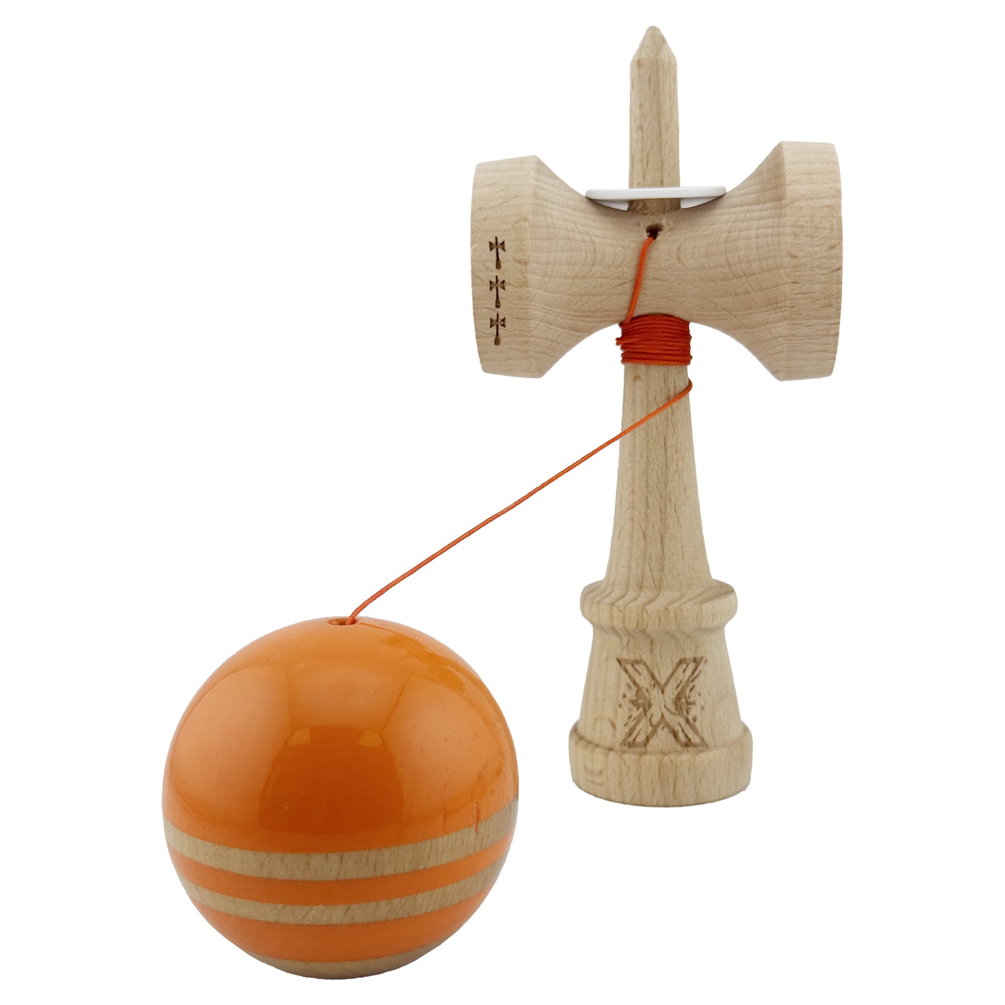Kendama X Originala RAINBOW, Profesionala, Cupe Mari KING SIZE V3, Super Sticky, Gaura in Baza, Rulment Metalic, din lemn 18 cm, Ata 55 cm, Portocaliu/Maro [3]