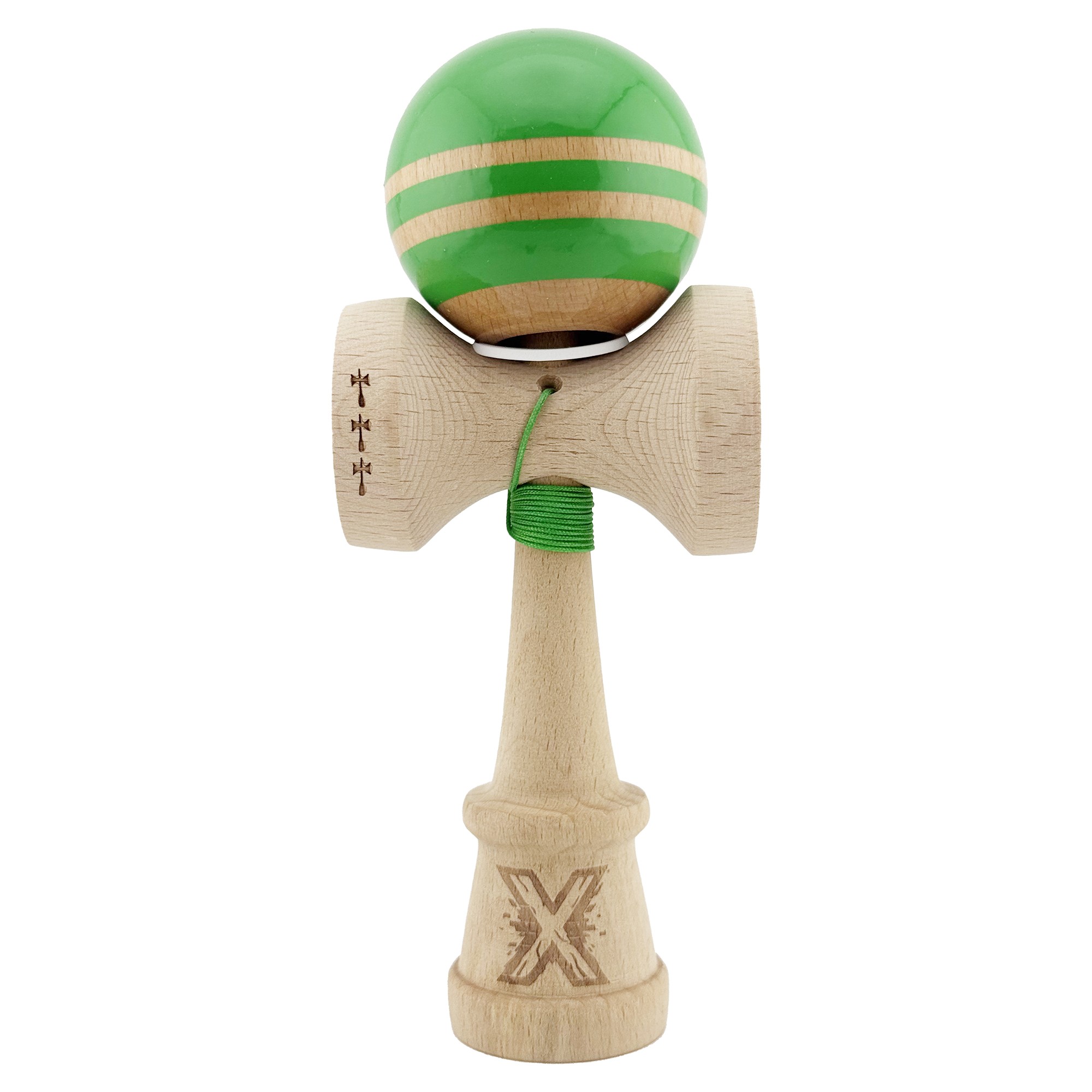 Kendama X Originala RAINBOW, Profesionala, Cupe Mari KING SIZE V3, Super Sticky, Gaura in Baza, Rulment Metalic, din lemn 18 cm, Ata 55 cm, Verde/Maro [1]