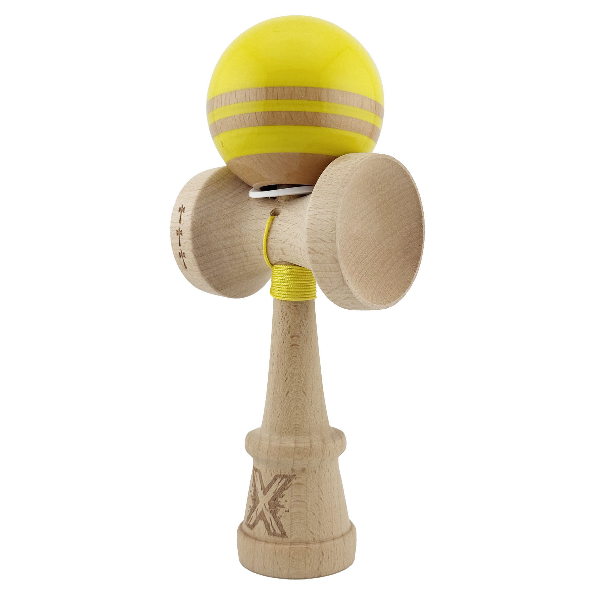 Kendama X Originala RAINBOW, Profesionala, Cupe Mari KING SIZE V3, Super Sticky, Gaura in Baza, Rulment Metalic, din lemn 18 cm, Ata 55 cm, Galben/Maro [2]