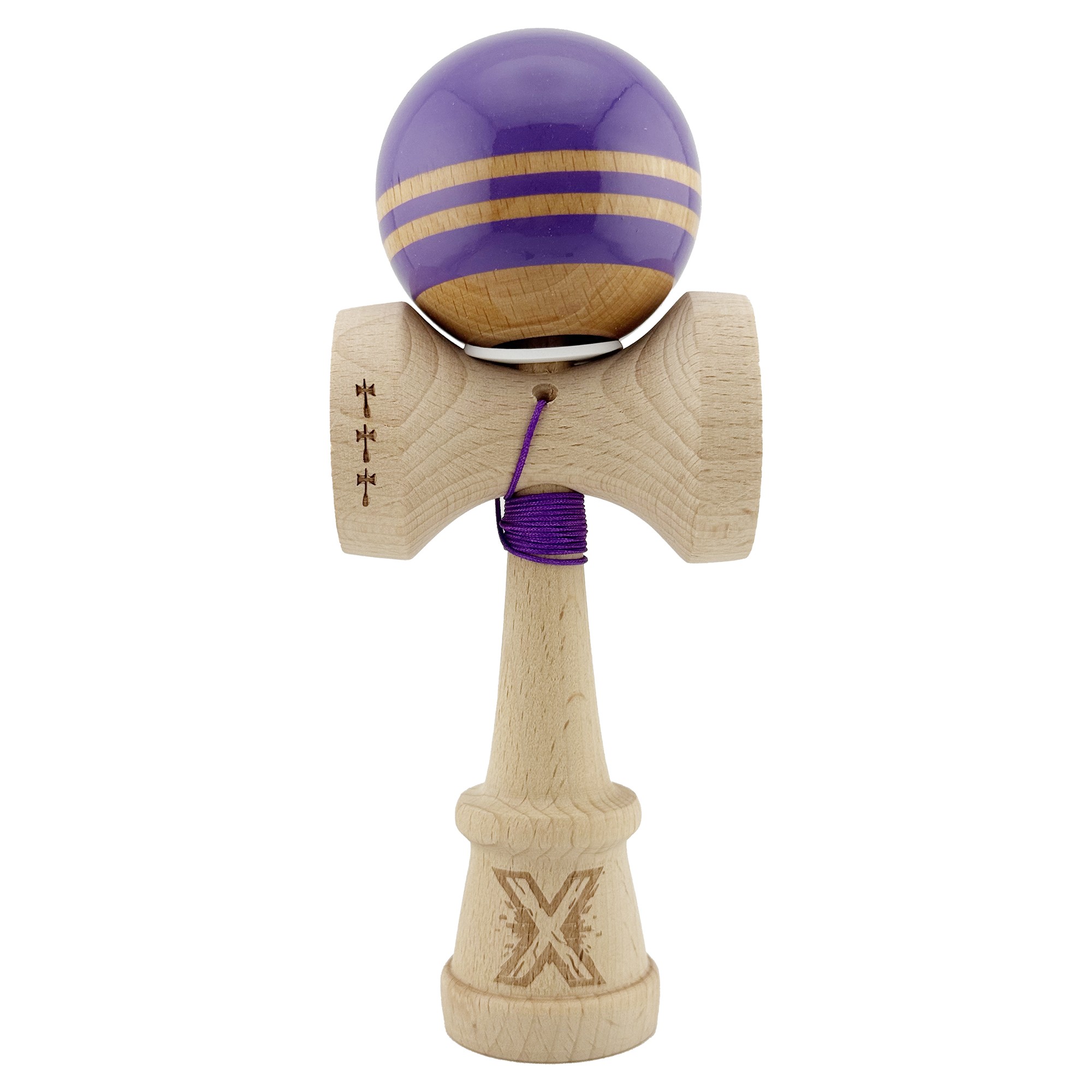 Kendama X Originala RAINBOW, Profesionala, Cupe Mari KING SIZE V3, Super Sticky, Gaura in Baza, Rulment Metalic, din lemn 18 cm, Ata 55 cm, Indigo/Maro [1]