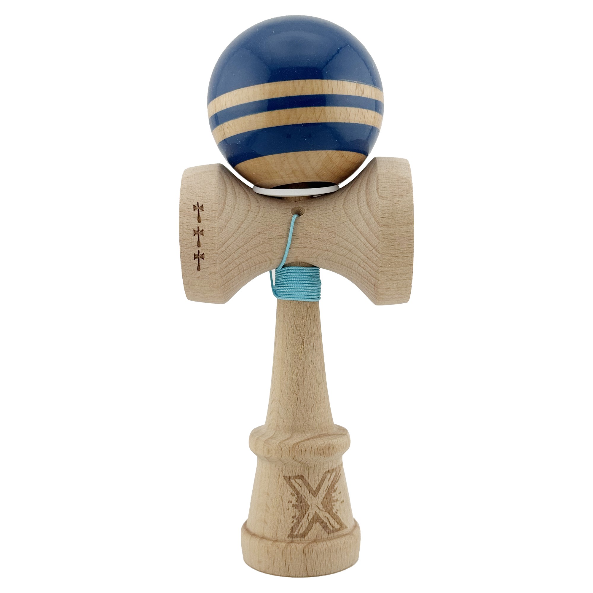 Kendama X Originala RAINBOW, Profesionala, Cupe Mari KING SIZE V3, Super Sticky, Gaura in Baza, Rulment Metalic, din lemn 18 cm, Ata 55 cm, Albastru/Maro [1]