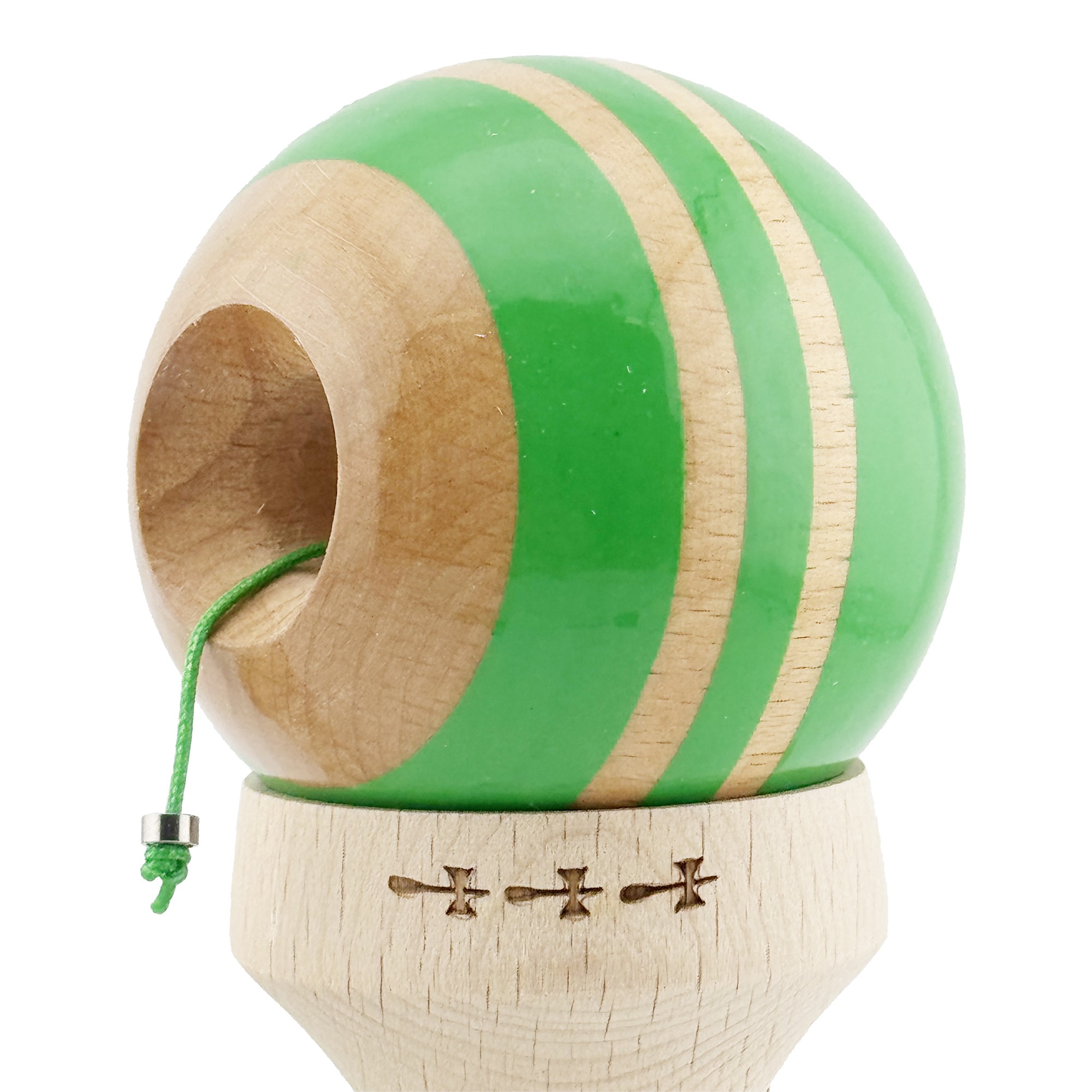 Kendama X Originala RAINBOW, Profesionala, Cupe Mari KING SIZE V3, Super Sticky, Gaura in Baza, Rulment Metalic, din lemn 18 cm, Ata 55 cm, Verde/Maro [5]