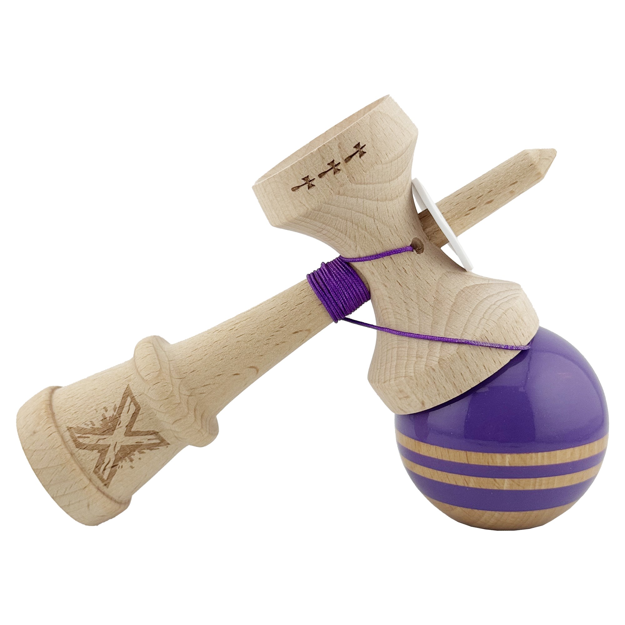 Kendama X Originala RAINBOW, Profesionala, Cupe Mari KING SIZE V3, Super Sticky, Gaura in Baza, Rulment Metalic, din lemn 18 cm, Ata 55 cm, Indigo/Maro [4]