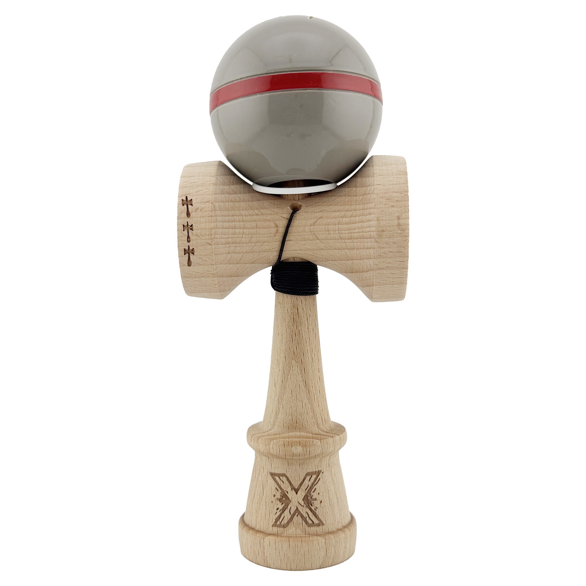 Kendama X Originala Silken, Profesionala, Cupe Mari KING SIZE V3, Super Sticky, Gaura in Baza, Rulment Metalic, din lemn 18 cm, Ata 55 cm, Ice Gri [1]