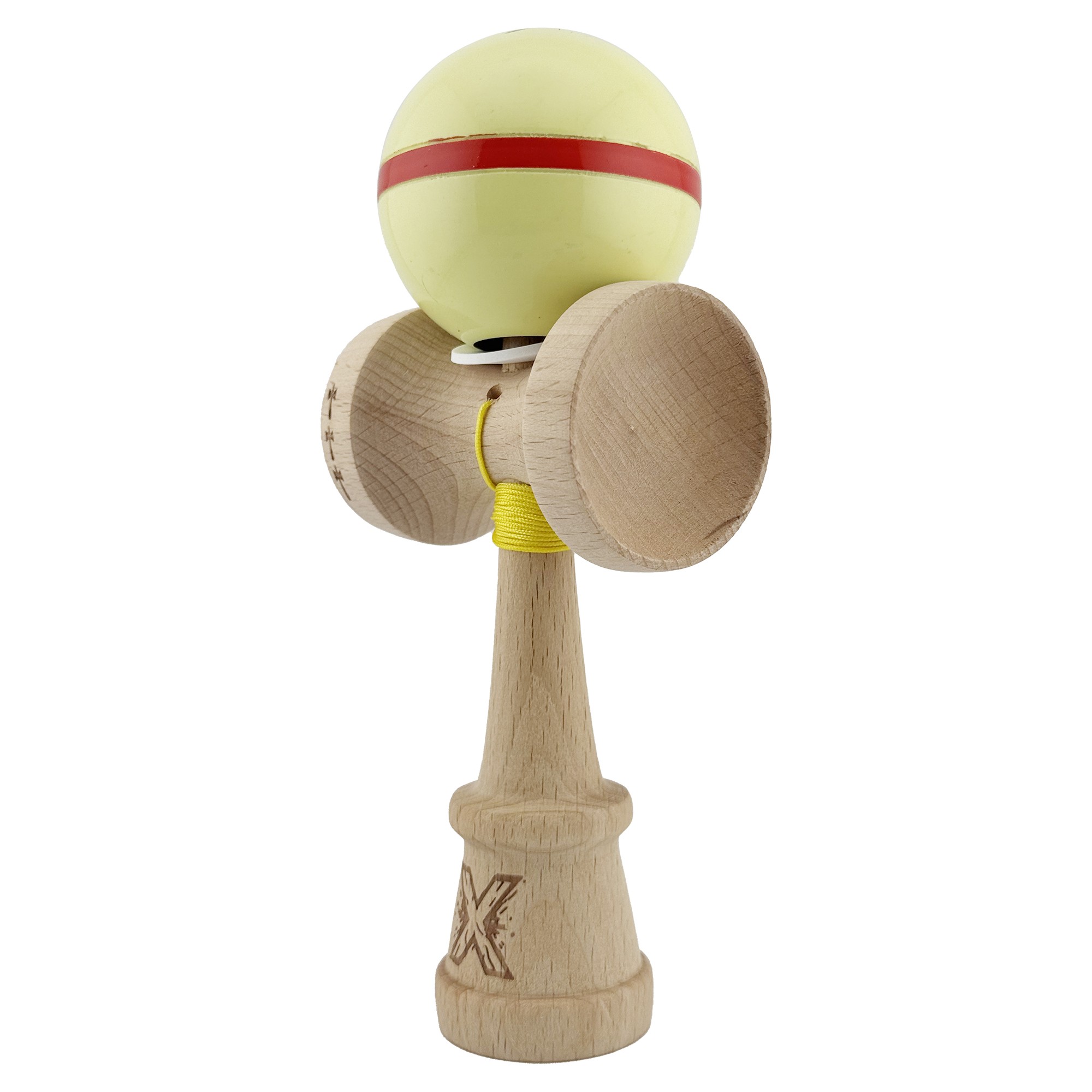 Kendama X Originala Silken, Profesionala, Cupe Mari KING SIZE V3, Super Sticky, Gaura in Baza, Rulment Metalic, din lemn 18 cm, Ata 55 cm, Cream Galben [2]