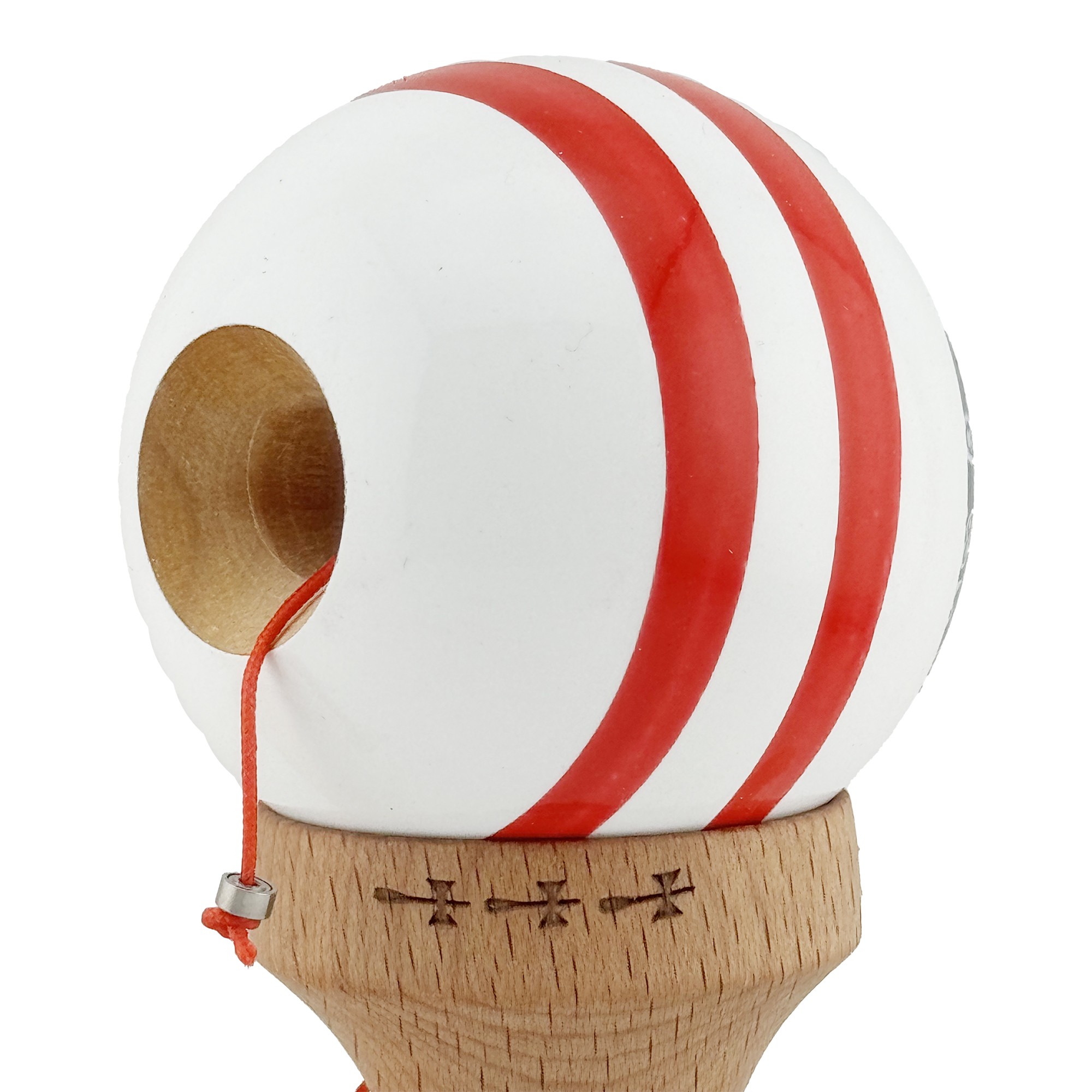 Kendama X CHICANOS Originala, Profesionala, Big Cups V2, Super Sticky cu Cupe Mari, Rulment Metalic, din lemn 18 cm, Ata 55 cm, Negru/Alb [5]