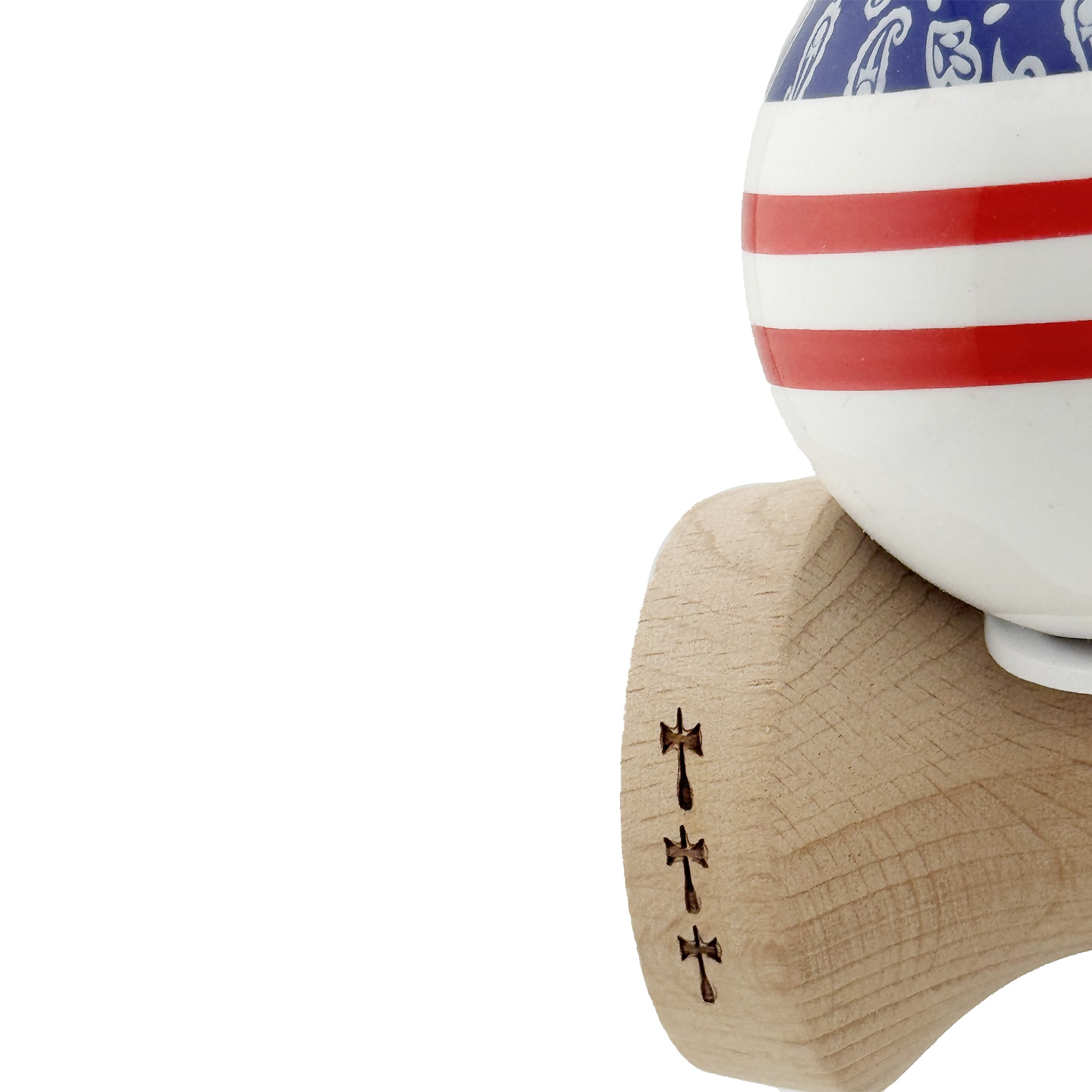 Kendama X Originala CHICANOS, Profesionala, Cupe Mari KING SIZE V3, Super Sticky, Gaura in Baza, Rulment Metalic, din lemn 18 cm, Ata 55 cm, Mov/Alb [6]