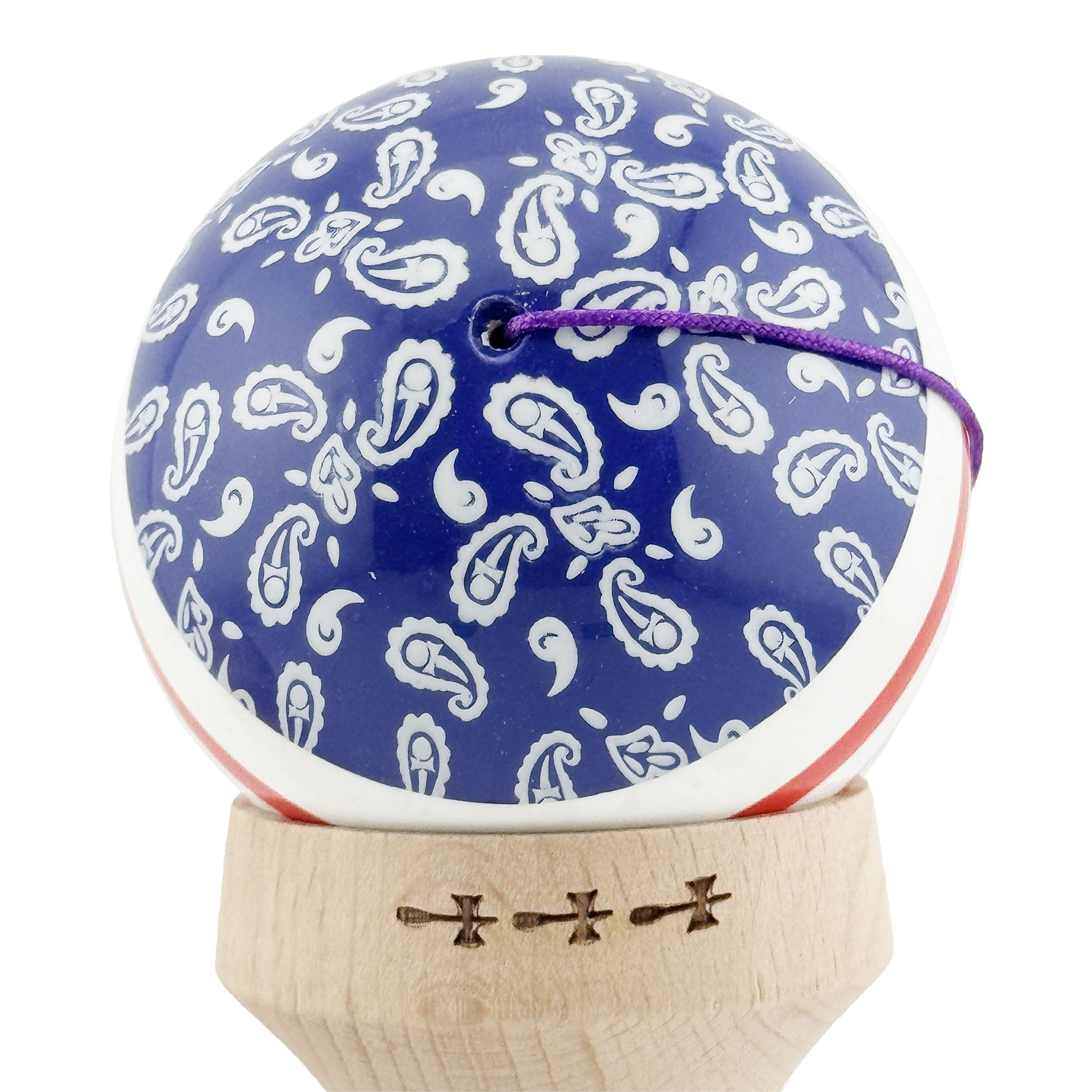 Kendama X Originala CHICANOS, Profesionala, Cupe Mari KING SIZE V3, Super Sticky, Gaura in Baza, Rulment Metalic, din lemn 18 cm, Ata 55 cm, Mov/Alb [8]