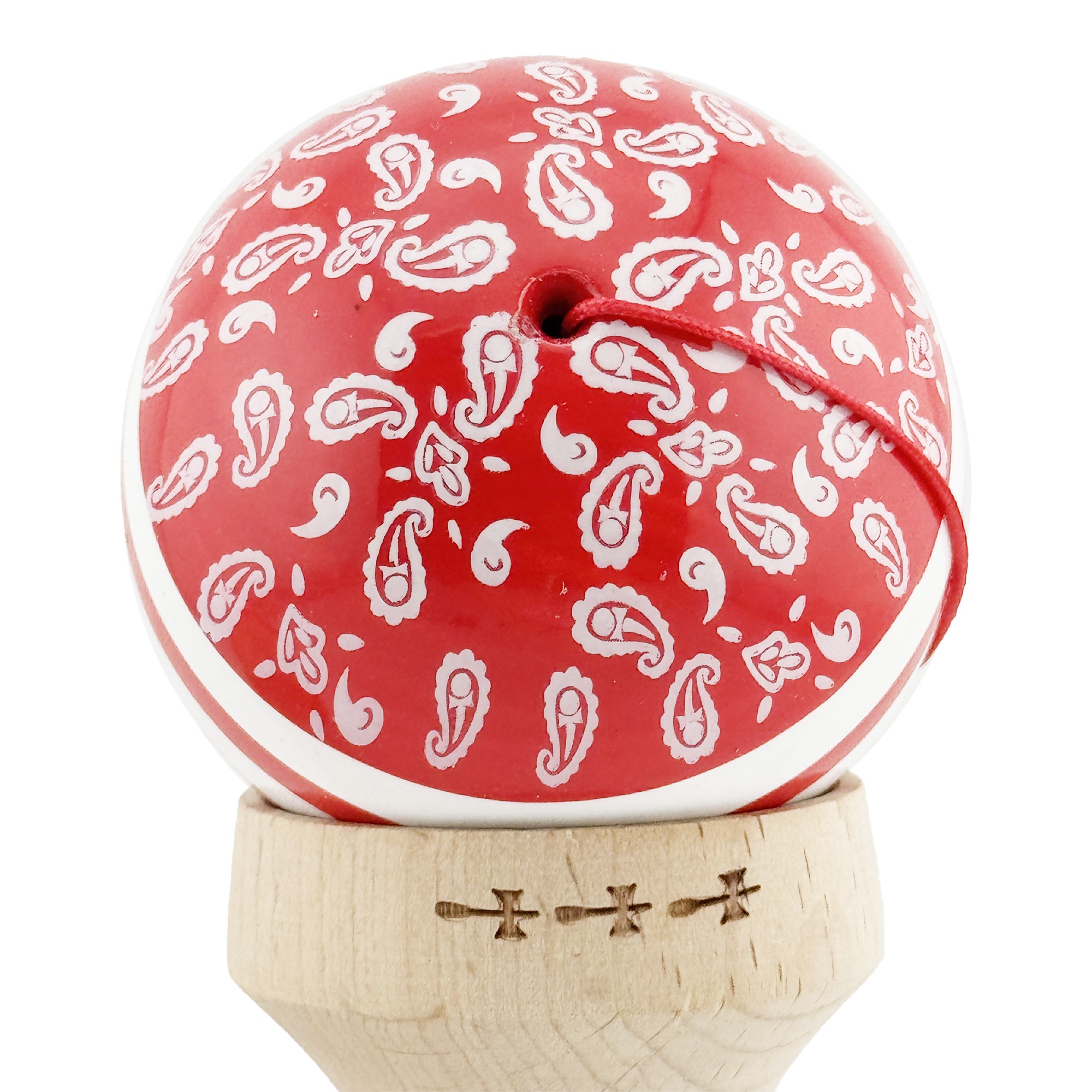 Kendama X Originala CHICANOS, Profesionala, Cupe Mari KING SIZE V3, Super Sticky, Gaura in Baza, Rulment Metalic, din lemn 18 cm, Ata 55 cm, Rosu/Alb [8]